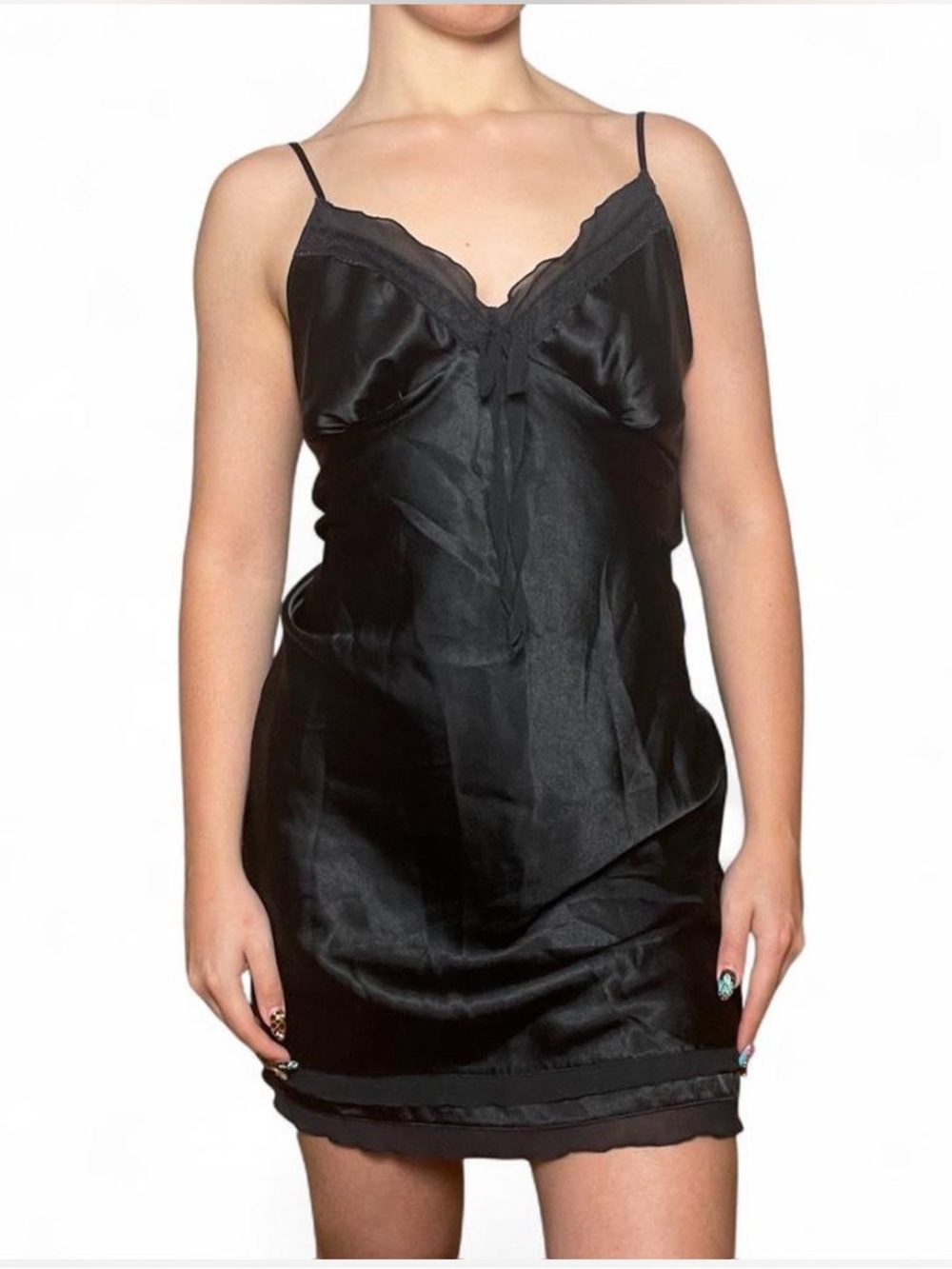 Victoria's Secret Black Satin Lace-Trim Slip
